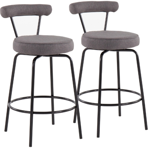 Rhonda 26" Counter Stool in Charcoal Gray Fabric & Black Steel (Set of 2)